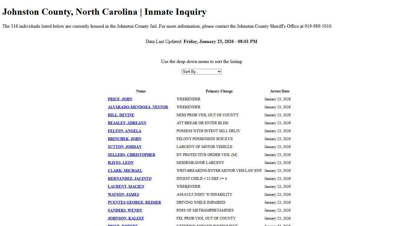 Johnston County, North Carolina Inmate Inquiry